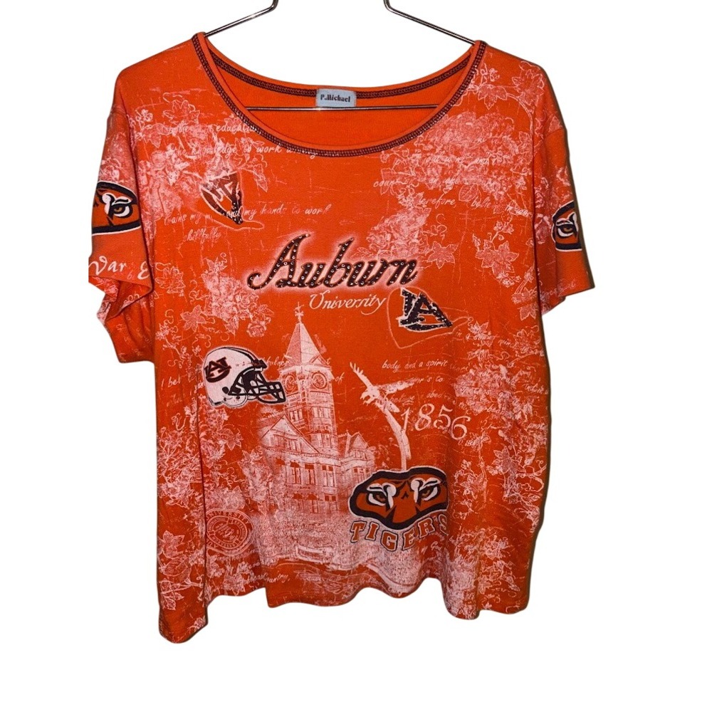 Rhinestone Baroque gameday Auburn university Tigers Orange Graphic T-Shirt